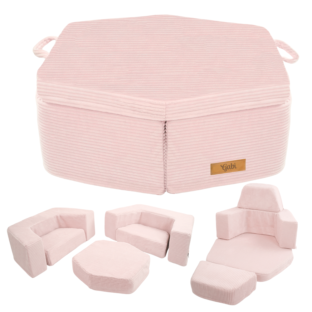 Piankowy plac zabaw dla dzieci z personalizacj - moduowy zestaw Montessori sztruks pudrowy r