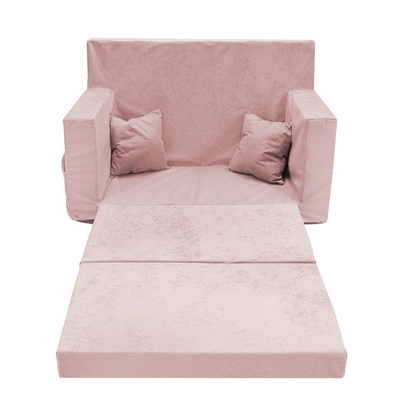 Rozkładana personalizowana sofa piankowa dziecięca pudrowy róż 