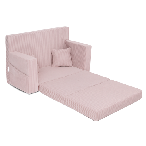 Rozkładana personalizowana sofa piankowa dziecięca - sztruks pudrowy róż