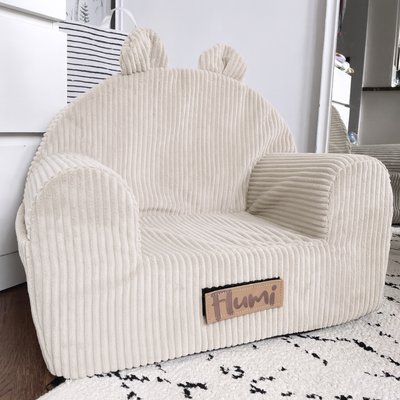 Personalized foam armchair for kids beige fabric corduroy