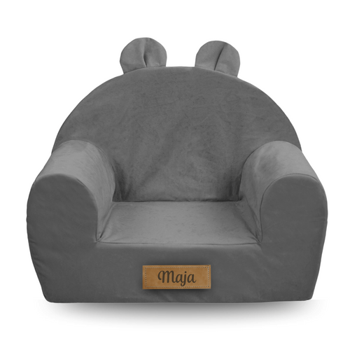 Personalizowany fotelik dziecięcy z uszami szary