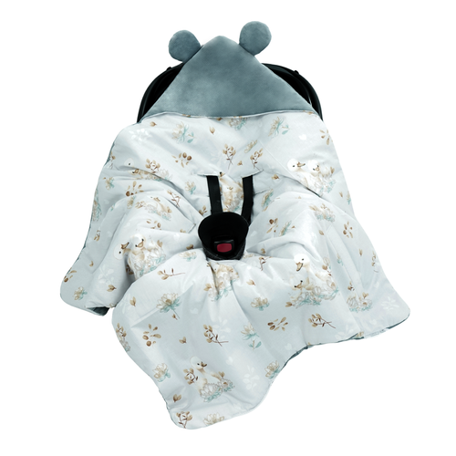 Otulacz do fotelika samochodowego i gondoli personalizowany kocyk niemowlęcy - łabędzie + szary