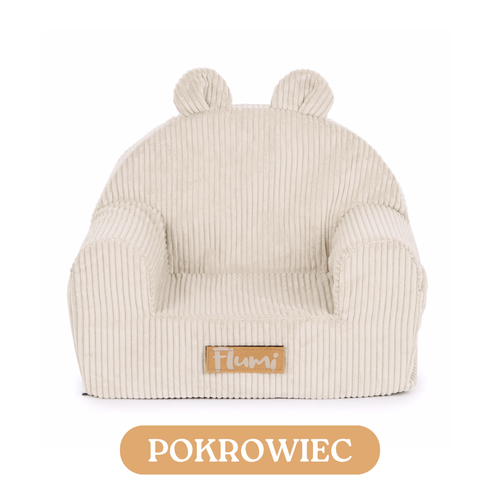 Personalized foam armchair for kids beige fabric corduroy