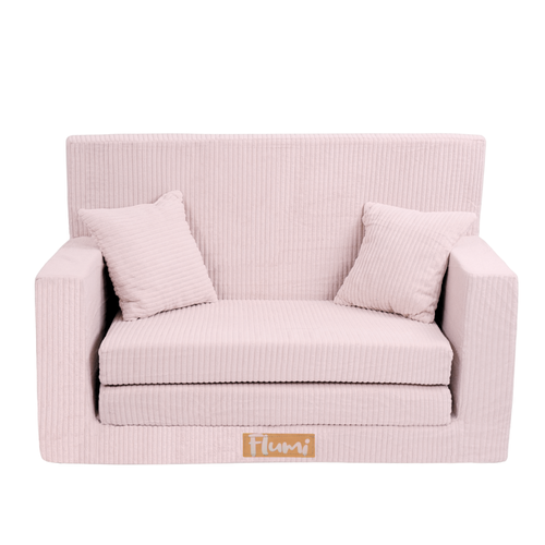 Rozkładana personalizowana sofa piankowa dziecięca - sztruks pudrowy róż