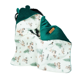 Otulacz do fotelika samochodowego i gondoli personalizowany kocyk niemowlęcy - leśne zwierzątka + butelkowa zieleń
